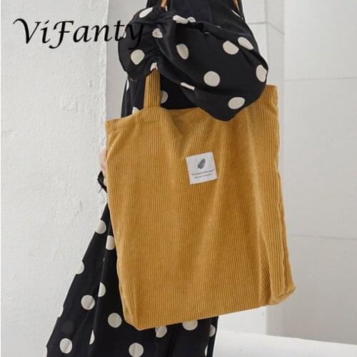 Girls Women Corduroy Shopping Bag Canvas Cloth Shoulder Bag Environmental Storage Handbag Reusable Eco Grocery Totes bag