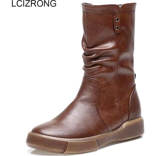 LCIZRONG 2019 New Winter Vintage Martin Boots For Women Big Size 35-42 Warm Comfortable High Boots Non-slip Plush Female Shoes