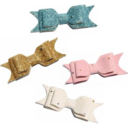 120PCS 9.5cm Handmade Stars Hairbows for Girl Hair Accessories Newborn Three Layers Glitter Gold Powder Hair Bows for Hair Clips