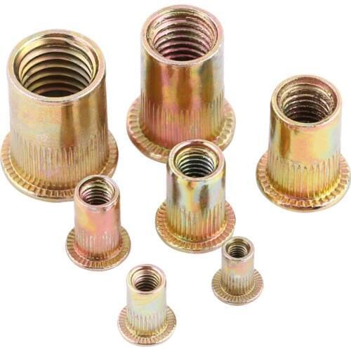 20/100pcs/set M3-M12 Flat Metric Threaded Rivet Nuts Carbon Steel Flange Rivnut Insert Nutsert Nuts Fastener Wholesale