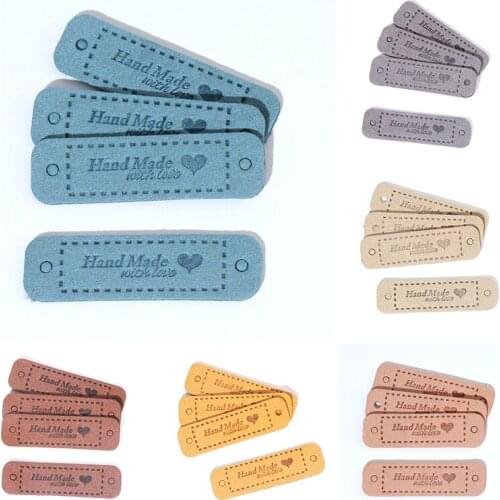 20pcs Love Color Labels DIY Handicraft Leather Label Clothing Hat Label Handmade Love Two Hole Embossed Suede Label 15x55mm