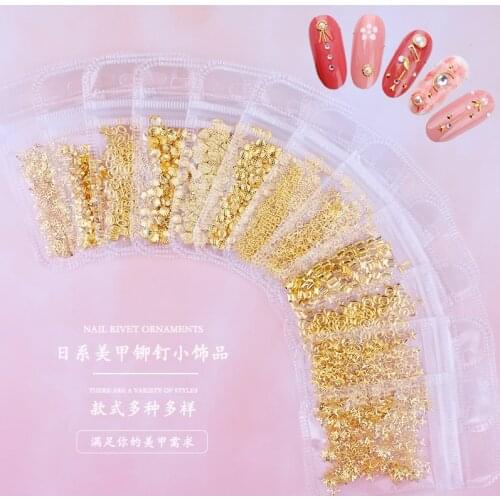 200Pcs/pack Mixed-shapes Hollow Nail Art Studs Metal/Silver Manicure Accessories For Nail Art DIY Shell Slider Nail Studs RTG@1