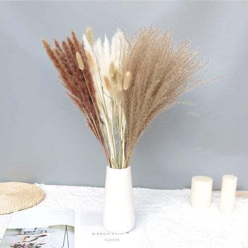 40pcs Dried Pampas Grass Artificial Plant Dry Flower Bouquet,Table Centerpiece Living Room Home Country WeddingDecor Accessories
