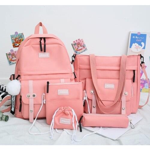 5 pcs sets canvas Schoolbags For Teenage Girls Women Backpacks Laptop keychain School Bags Travel Bagpack Mochila Escolar