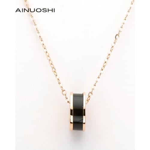 AINUOSHI 18K Rose Gold Natural Mother-Of-Pearl /Black/Red Agate Roman Numerals Ins Style Pendant Necklace For Women Jewelry 18