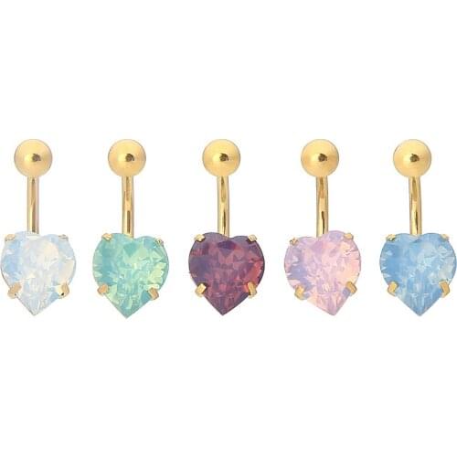 Free shippment 50pcs Body Jewelry -Opal Gems Navel Belly Rings Button Navel Piercing Barbells Heart Shape New Hot