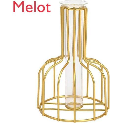 Line Electroplating Wrought Iron Glass Vase Flower Arrangement Living Room Desktop Ornaments Hallway Bedroom Wrought Iron Vase
