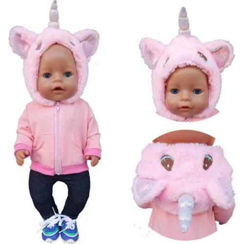 43cm Baby Doll clothes unicorn hoody coat 18 Inch Girl Doll clothes jacket denim pants Baby Girl Gift
