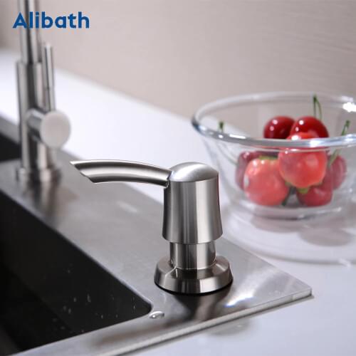 Deck Mounted Kitchen Soap Dispensers Round Pump Brushed Nickel Soap Dispensers for Kitchen Built in Counter top Dispenser