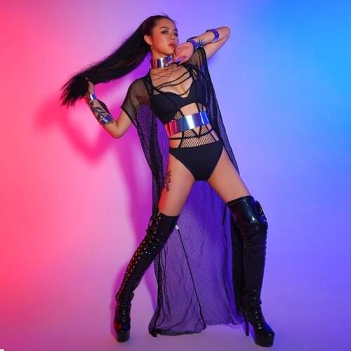 Gogo Dance Costume Bar Nightclub Ds Leader Dancer Net Bodysuit Sexy Outfit For Women Bikini Performance Suits Stage Wear BL5422