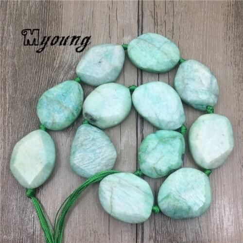 Faceted Egg Shape Green Amazonite Slice Beads,Nature Amazon Stone Center Drilled Pendant Beads For DIY Jewelry MY1753