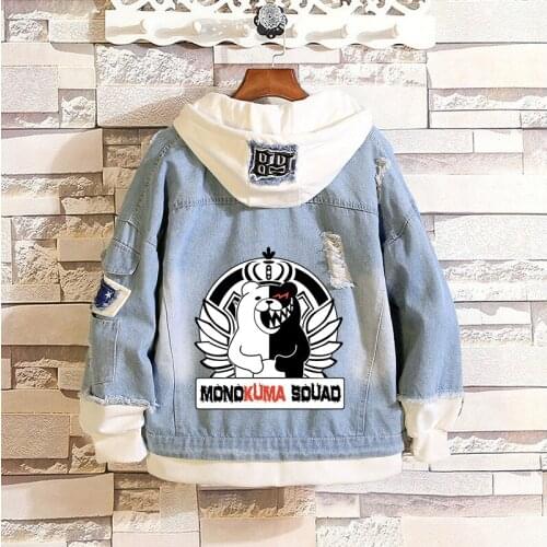 Game Danganronpa Monokuma Cosplay Hoodies Sweatshirts Denim Coat Dangan Ronpa Jeans Jacket Streetwear Tops For Women and Mens