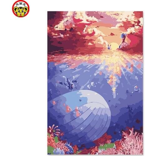 Painting by numbers art paint by number cartoon blue romantic fantasy whale maidens hand finish the new house paintings by numbe