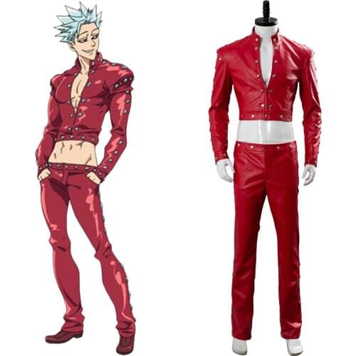 Anime The Seven Deadly Sins Cosplay Ban Foxs Sin of Greed Costume Red Leather Jacket Pant Outfit Halloween Carnival Costume