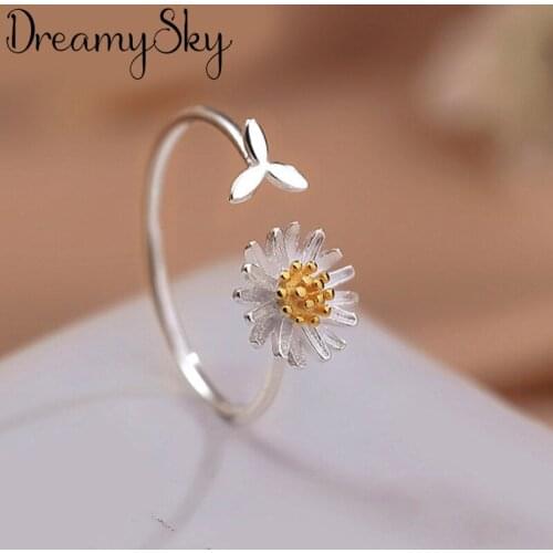 Hot Sale Charming Romantic Daisy Flower Rings for Women Men Jewelry Adjustable Size Rings Christmas Gift Dropship 2021