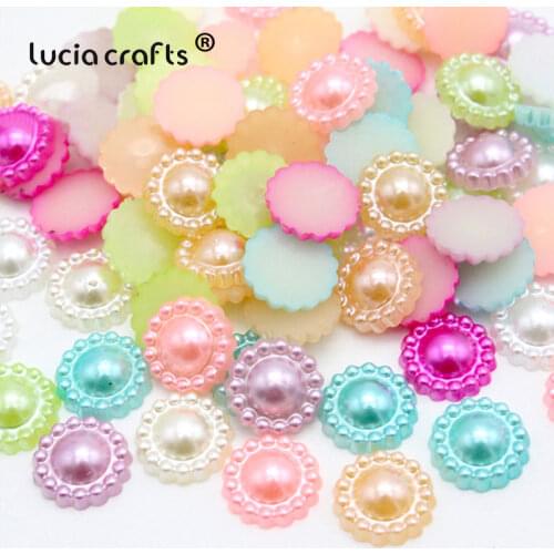 Lucia Crafts 50/100pcs Flower Imitation Pearls Flatback For Scrapbook Decor DIY Art F0502