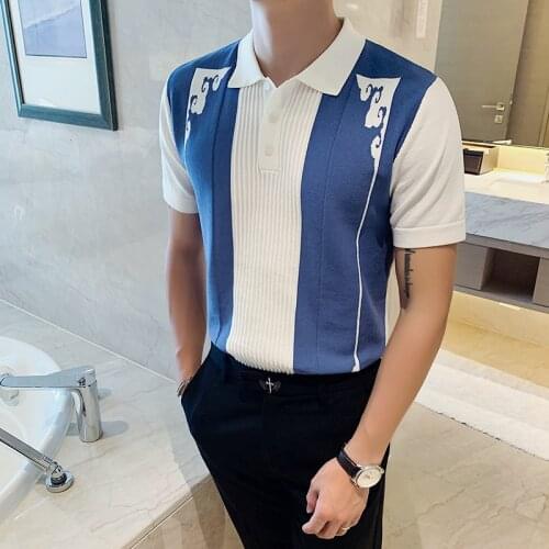 Mens Fashion Half-sleeved Casual Summer Mens Short-sleeved Knitted POLO Shirt Mens Cotton 2020 Lapel Slim Contrast Color Top
