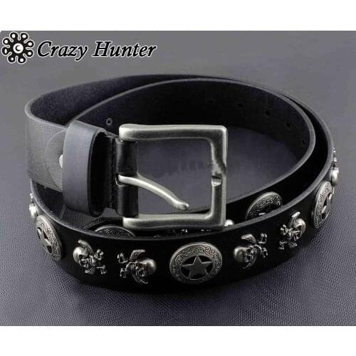 Mens 100% Thick Good Leather Cowhide Belt W/ Lion Head Metal Buckle Biker Rock