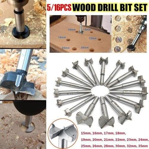 5/16pcs Cemented Carbide Forstner Drill Bits Set Woodworking Boring Flat Wood Cutting Tool
