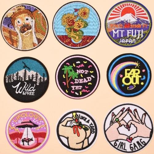 50pcs/Lot Embroidery Patches Letters Clothing Decoration Accessories Diy Iron Heat Transfer Applique Weird Stuff Round Shape