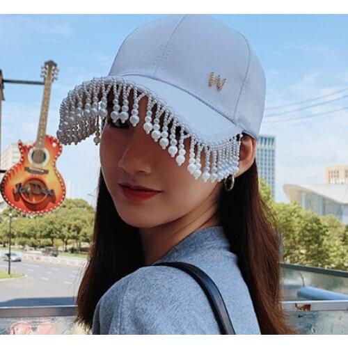 New Fashion Ladies Baseball Cap Pearl Hoisting Satin Cap Snapback Bone Hip Hop Hat