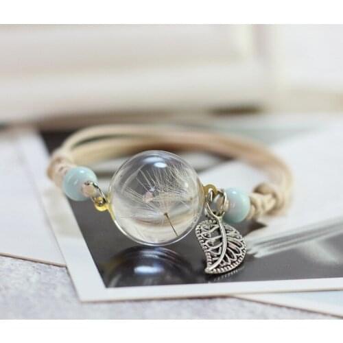 New Glass Bracelet Weave Lucky Flower Bracelets Handmade Dandelion Woven Dried Flowers Glass Beads Bracelet Women Jewelry