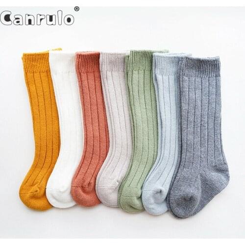 2020 Autumn Winter Toddler Kids Stockings Infant Baby Girl Boy Solid Anti-Slip Knitted Cotton Over Knee Long Stockings Tights