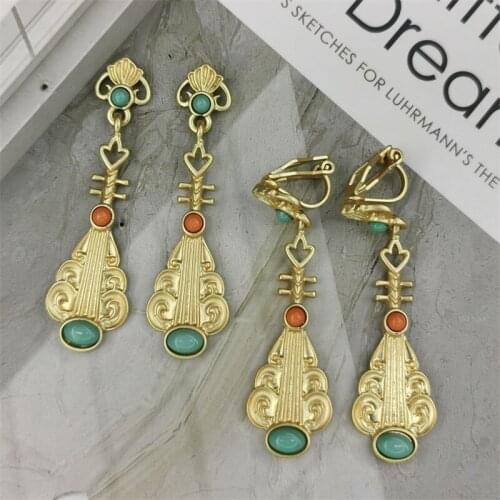 Needle earrings lustrous world matte alloy retro earrings national style Chinese instruments Party Ear Stud Ear Clip