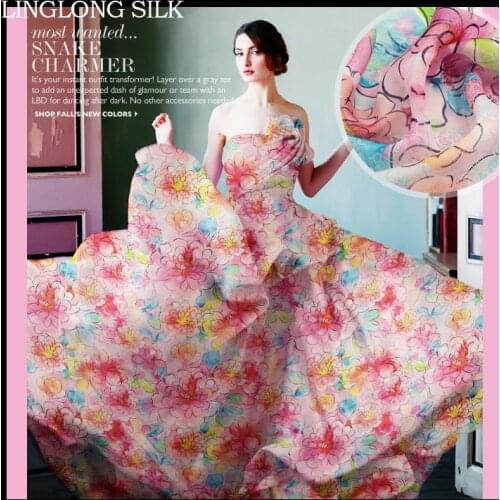 PRINTED SILK CHIFFON 135cm width 8momme/100% Natural Pure Silk Chiffon for sewing 2016 Spring Floral Women Dress