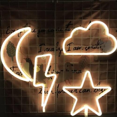 LED Neon Light Hello Wall Art Sign Bedroom Decoration moon star Rainbow Hanging Night Lamp Home Party Holiday Decor Xmas Gift