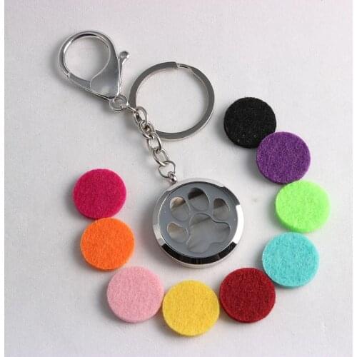 Screw Dog Paw Stainless Steel Perfume Locket Keychain Aromatherapy Essential Oils Diffuser Locket Keychains Keyrings 10PCS