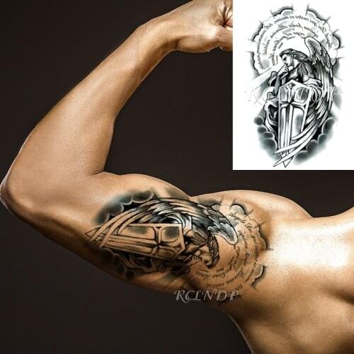Waterproof Temporary Tattoo Sticker Angel Warrior Sword Shield Fake Tatto Flash Tatoo Arm Leg Body Art for Women Men