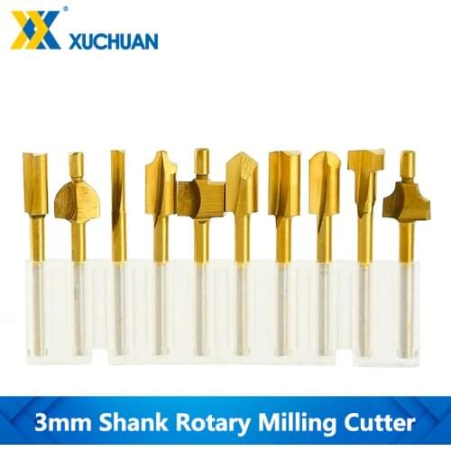 Rotary Milling Cutter TiN Coated HSS Drill 3mm Shank Wood Router Bits 10pcs Fits Dremel Rotary Set Woodworking Rotary Burrs File
