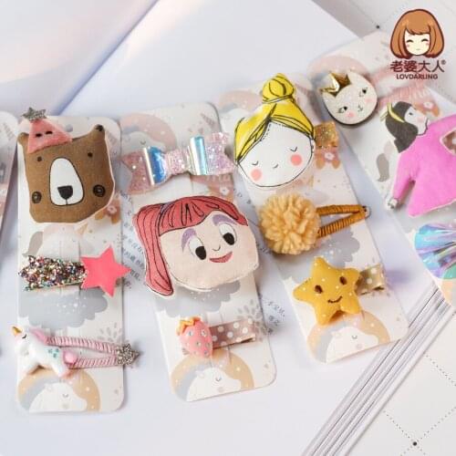 Brown Bear Meteor Princess Bee Strawberry Unicorn Hair Clip Hairpin Combination Set Korean Hair Accessories