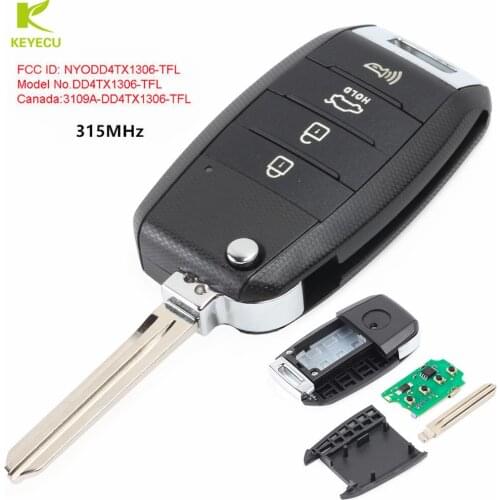 KEYECU 3+1 Button Replacement Flip Remote Car Key Fob 315MHz for Kia Sportage 2014-2015 FCC ID: NYODD4TX1306-TFL