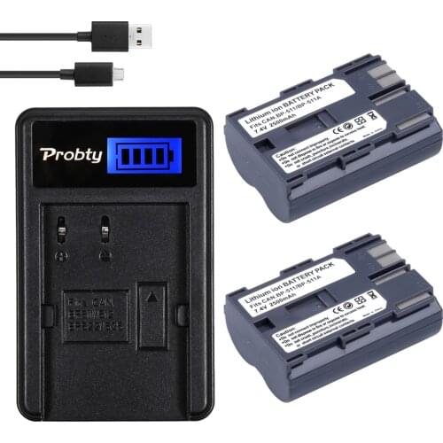 Probty 2Pcs BP-511 BP 511 BP511 BP511A Battery + LCD USB Charger for Canon EOS 40D 300D 5D 20D 30D 50D 2500mAh