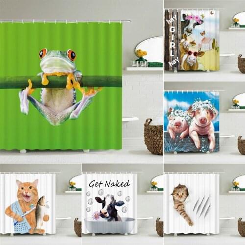 Green Frog Cute Shower Curtain Bathroom Funny Cartoon Waterproof Shower Curtain Polyester Fabric Bath Screen with 12 Hooks