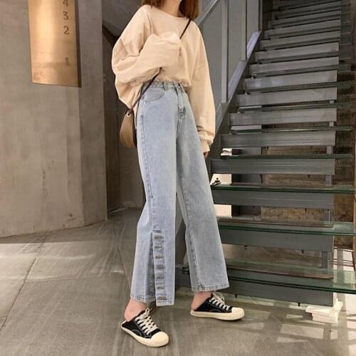 ZG1450 new spring autumn 2020 womens fashion casual student wide-leg High-waisted jeans cheap wholesale