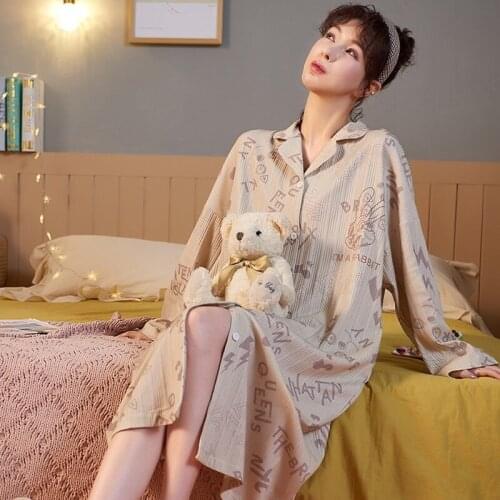 Autumn/Winter Womens Homedress Nightdress Long Sleeve Shirt Nightgowns Girls Sleepwear Cotton Sleepshirts Loose Home Clothing