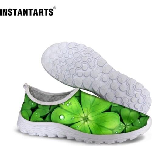 INSTANTARTS Summer Loafers for Women 3D Green Leaves Printing High Quality Mesh Flats Shoes for Ladies Slip On Sneakers Mujer