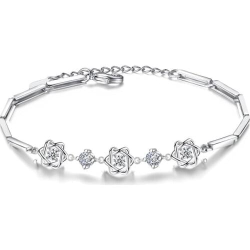 925 Sterling Silver Fashion Star Design Shiny Crystal Bracelets for Women Girls Jewelry Wedding Gift Wholeslae Drop Shipping