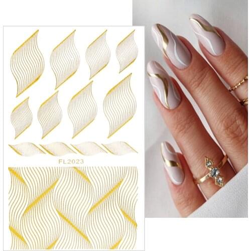 Gold Bronzing Nail Art Sticker Foil Lace Hollow Net Line Tape 3D Metalic Paste DIY Charms Design Nail Decals Manicure Decoration