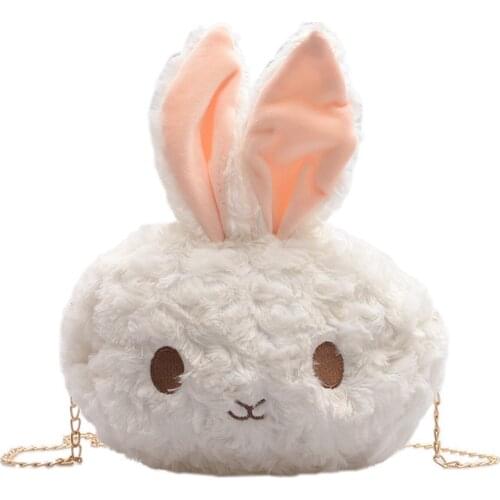 2021 Lovely Little Girl’s Plush Crossbody Purse Cute Rabbit Shoulder Bag Travel Satchel with Pearl Strap