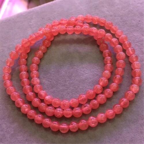 5mm Genuine Natural Ice Red Rhodochrosite Bracelet For Women Lady Man Crystal Argentina 3 Laps Round Beads Stretch Jewelry AAAAA