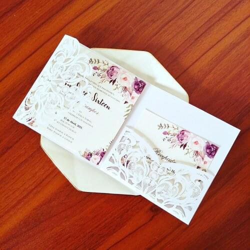 50 Pieces/Lot) White Flower Wedding Invitation Card Set With Envelope DIY Custom Print Gift Cards for Bridal Shower Party