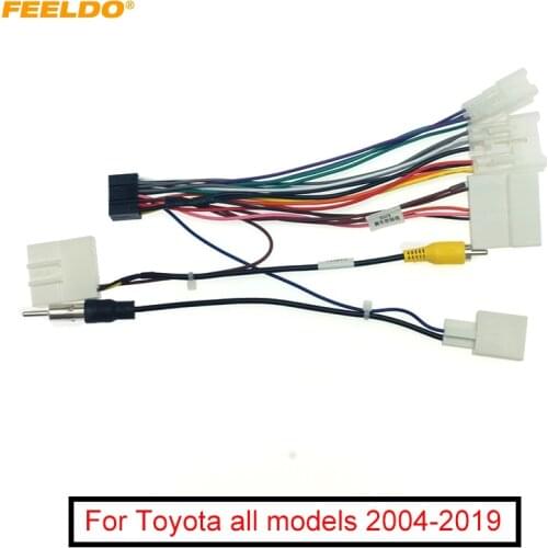 FEELDO Car Radio 16PIN Adaptor Wiring Harness With Back Camera Wire For Toyota Audio Power Cable Head Unit Harness