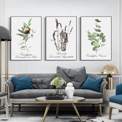 Botanical Print Lavender Eucalyptus Leaf Poster Minimalist Canvas Painting Wall Pictures for Living Room Home Decoration Modern