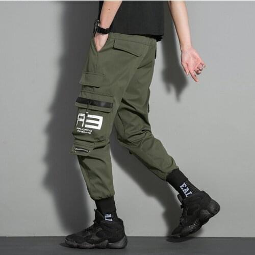 New Black Cargo Pants Hip Hop Joggers Men Loose Harem Pants Multi-pocket Ribbon Trousers Casual Streetwear Sport Pants for Men
