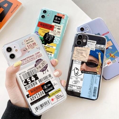 Hot Trend Label Barcode Tag Clear TPU Case For iPhone 11 SE 2020 2 SE2 X XR XS 11pro MAX 5 5S 6 6s 7 7plus 8 Plus Soft Cover Bag