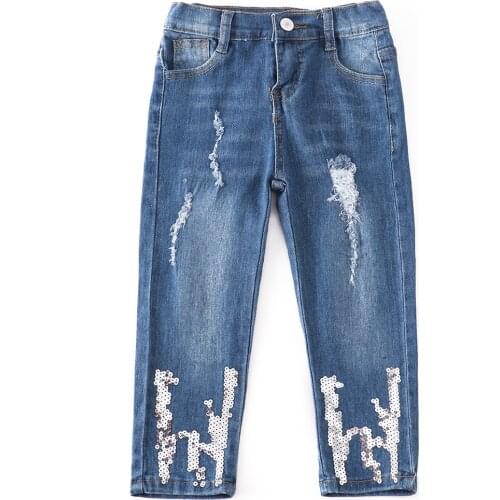 Girlymax Spring Fall/Winter Baby Girls Kidswear Outfits Children Cotton Clothes Sequins Tight Jeans Pants Elastic All-match